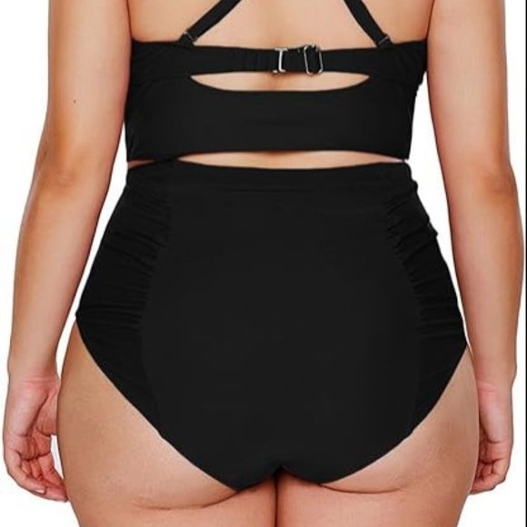 NWOT Dearlove Bra Shaped cups + High Waisted Ruched Bottoms 2 Pc. SwimSuit Sz L - Picture 2 of 3